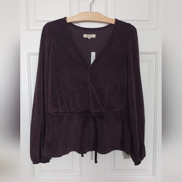 Madewell Corduroy Tie Waist Faux Wrap Top - Picture 2 of 2
